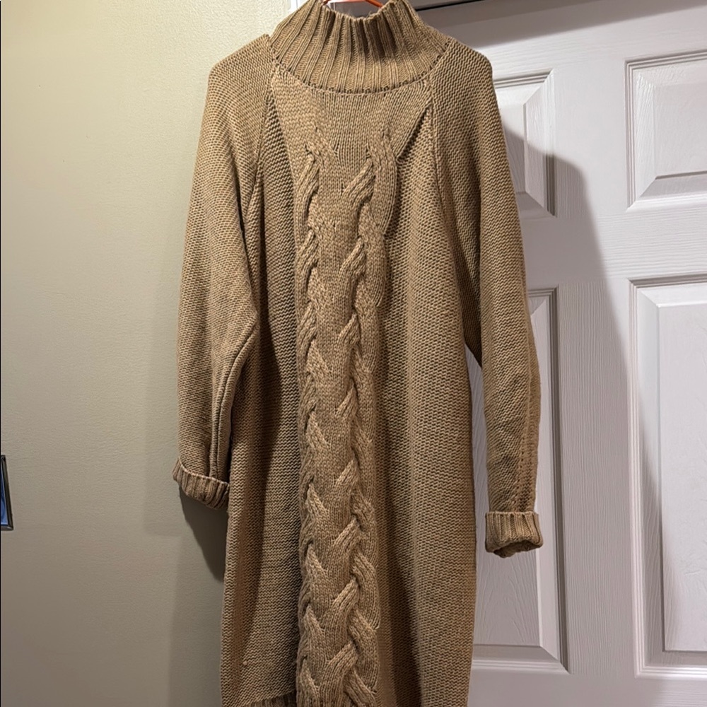 Eloquii Tan Long Sleeve Dress with Cable Knit